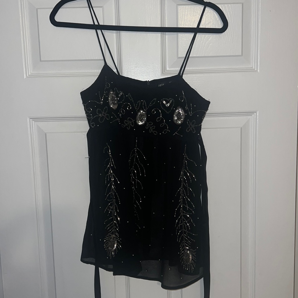 Aziz Mesh Long Beaded Top